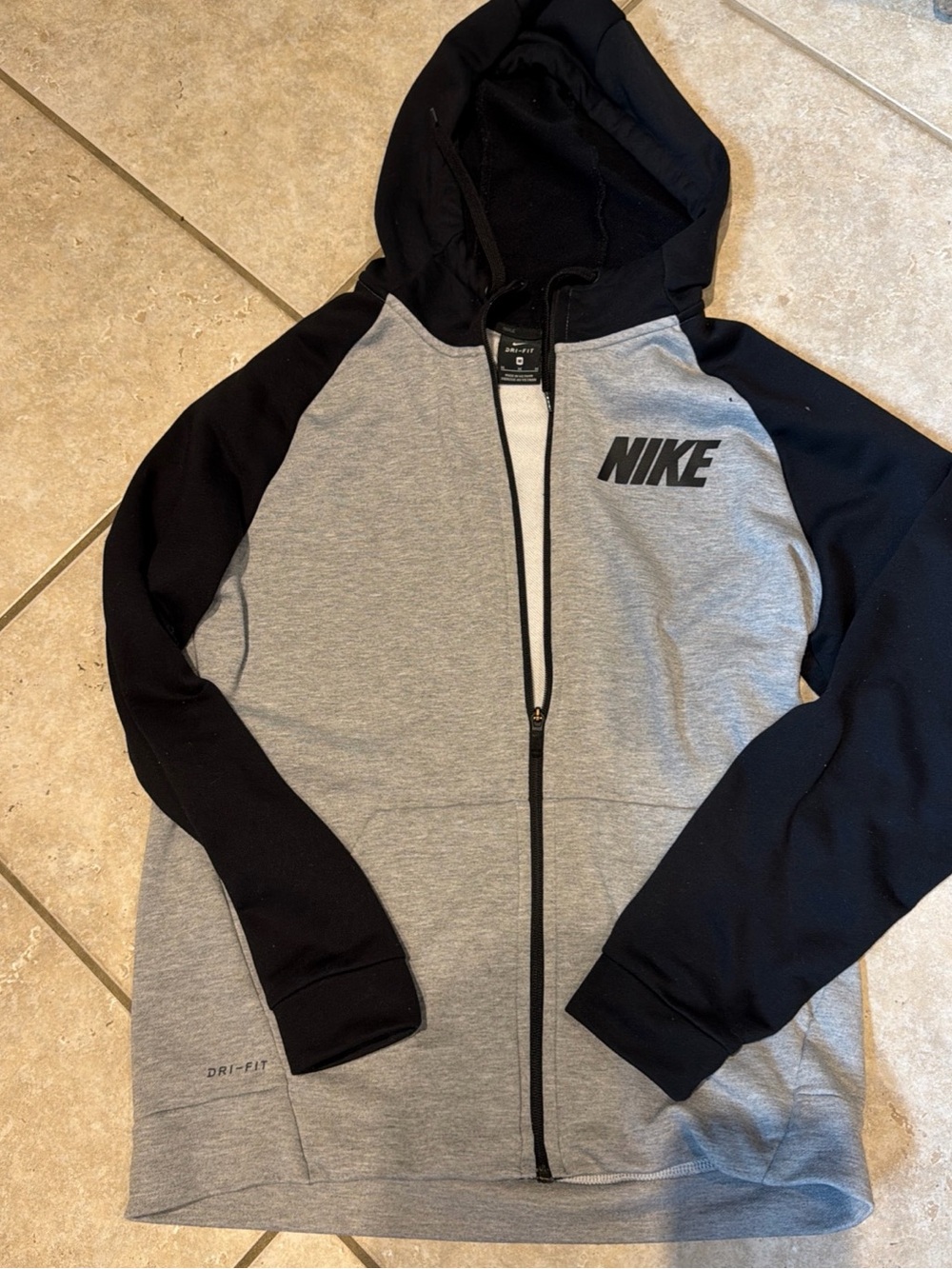 Nike Black & Grey Full-Zip Hooded Athletic Jacket